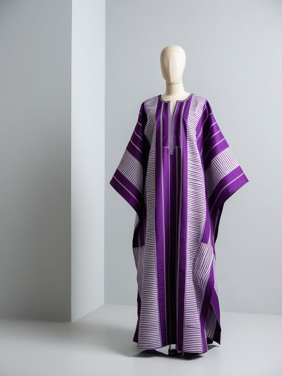 Elegant Purple and White Aso Oke Boubou Kaftan Gown (Made To Order) - SOLD OUT