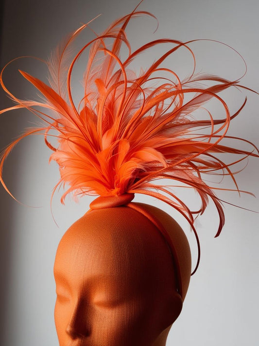 🧡 “Flame of Oshun” – Fire Orange Feather Burst Fascinator