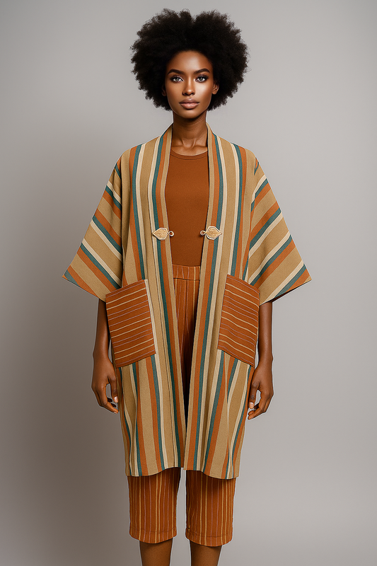 🧡 “Ìlà Oòrùn” – Earthline Aso Oke Kimono Set