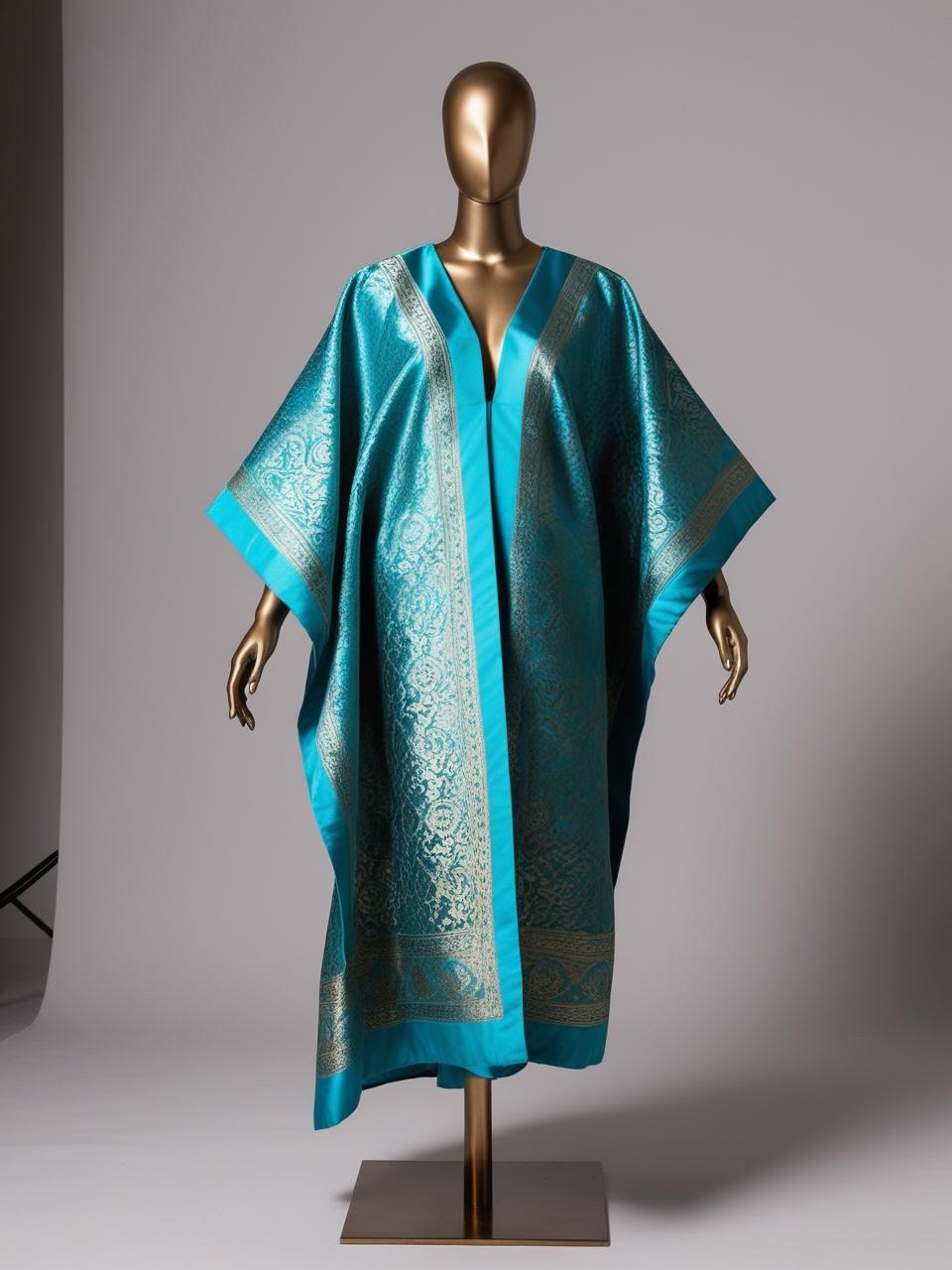 ✨ Made-to-Order Turquoise Blue & Silver Brocade Damask Kaftan Kimono ✨ (SOLD OUT)