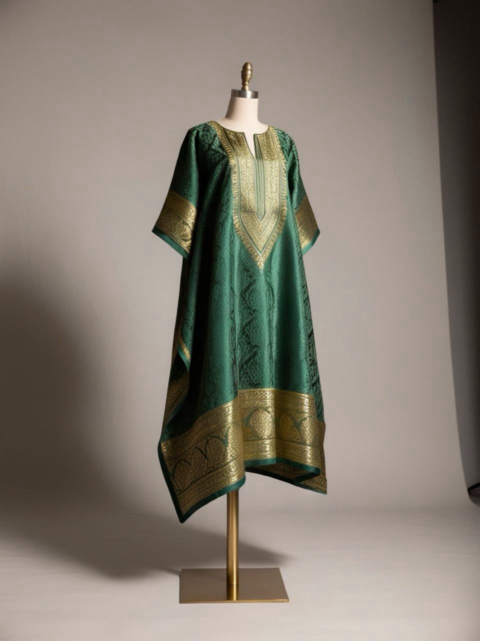 Regal Green and Gold Brocade Damask Kaftan Boubou – Made to Order