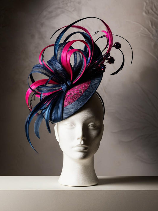 💖 “Electric Empress” – Fuchsia & Midnight High Drama Fascinator