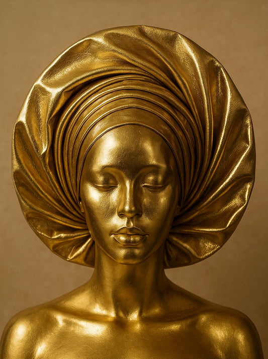 🌟 “Ìrẹnì Ayé” – Liquid Gold Royal Auto Gele (Peace + Dominion on Earth)