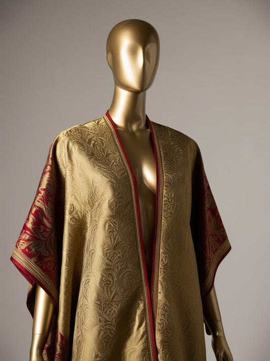 Opulent Red and Gold Brocade Damask Kaftan Kimono – Made to Order