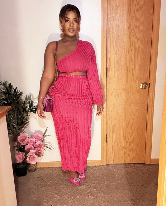 2 Piece Pink Shriveled Top & Skirt