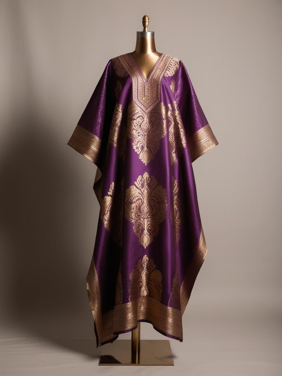 Regal Purple and Gold Brocade Damask Bubu Kaftan – Made to Order (SOLD OUT)