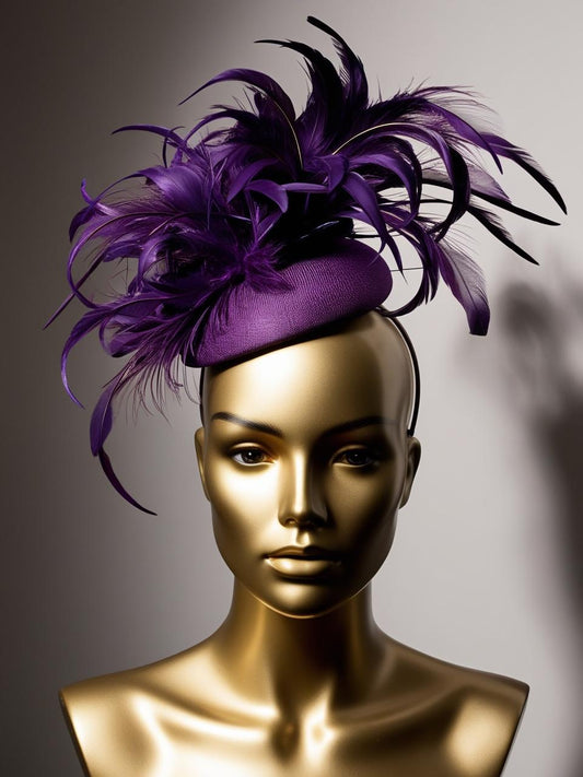 💜 “Violet Reign” – Feathered Royalty Pillbox Fascinator
