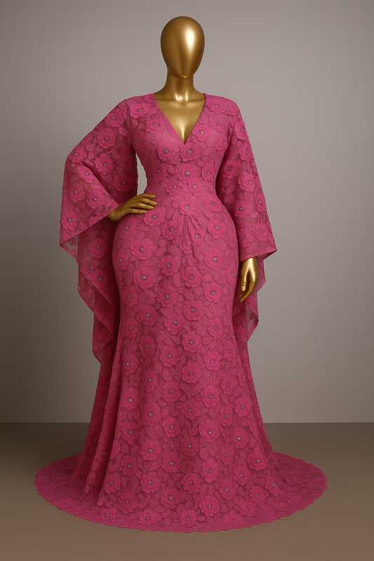IMPERIALE “Queen’s Hourglass” Embroidered Floral Pattern Cord Lace Bubu Kaftan Gown (4 Color Variations)