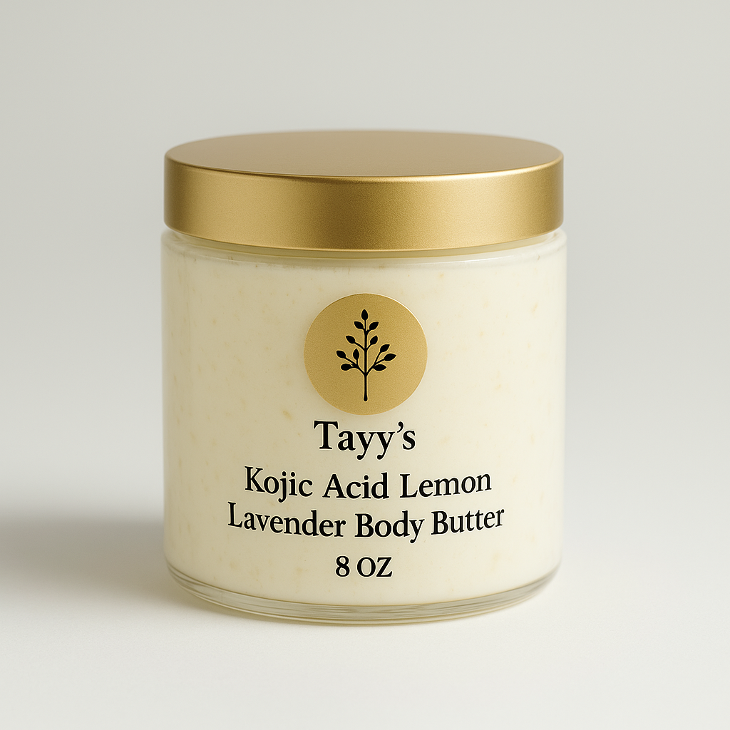 Kojic Acid Lemon Lavender Body Butter for Bright Glowy Skin - Natural Moisturizer by Tayy’s Elegant Beauty - 8 OZ