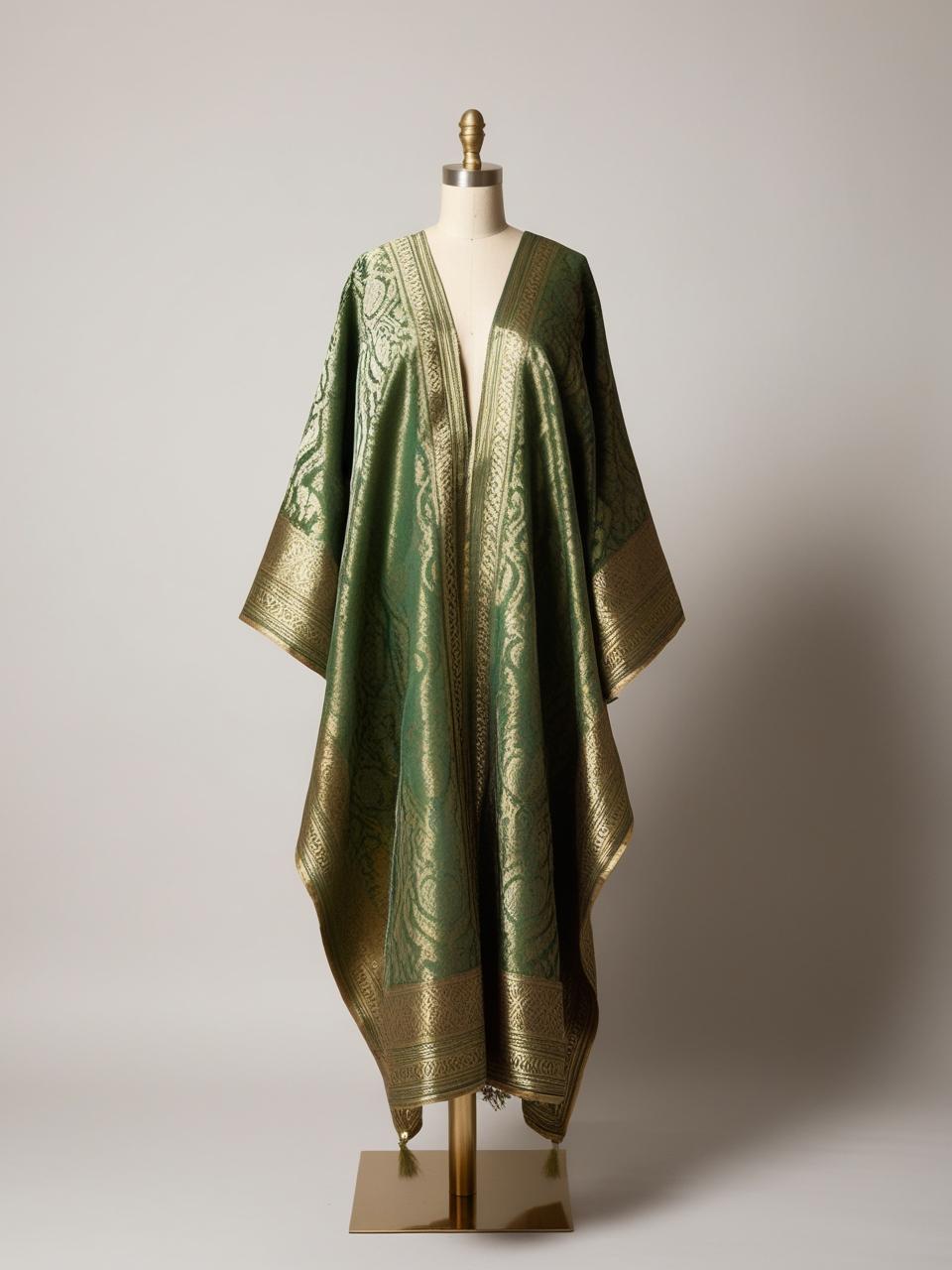 Luxurious Green and Gold Brocade Damask Kaftan Kimono – Made to Order (SOLD OUT)