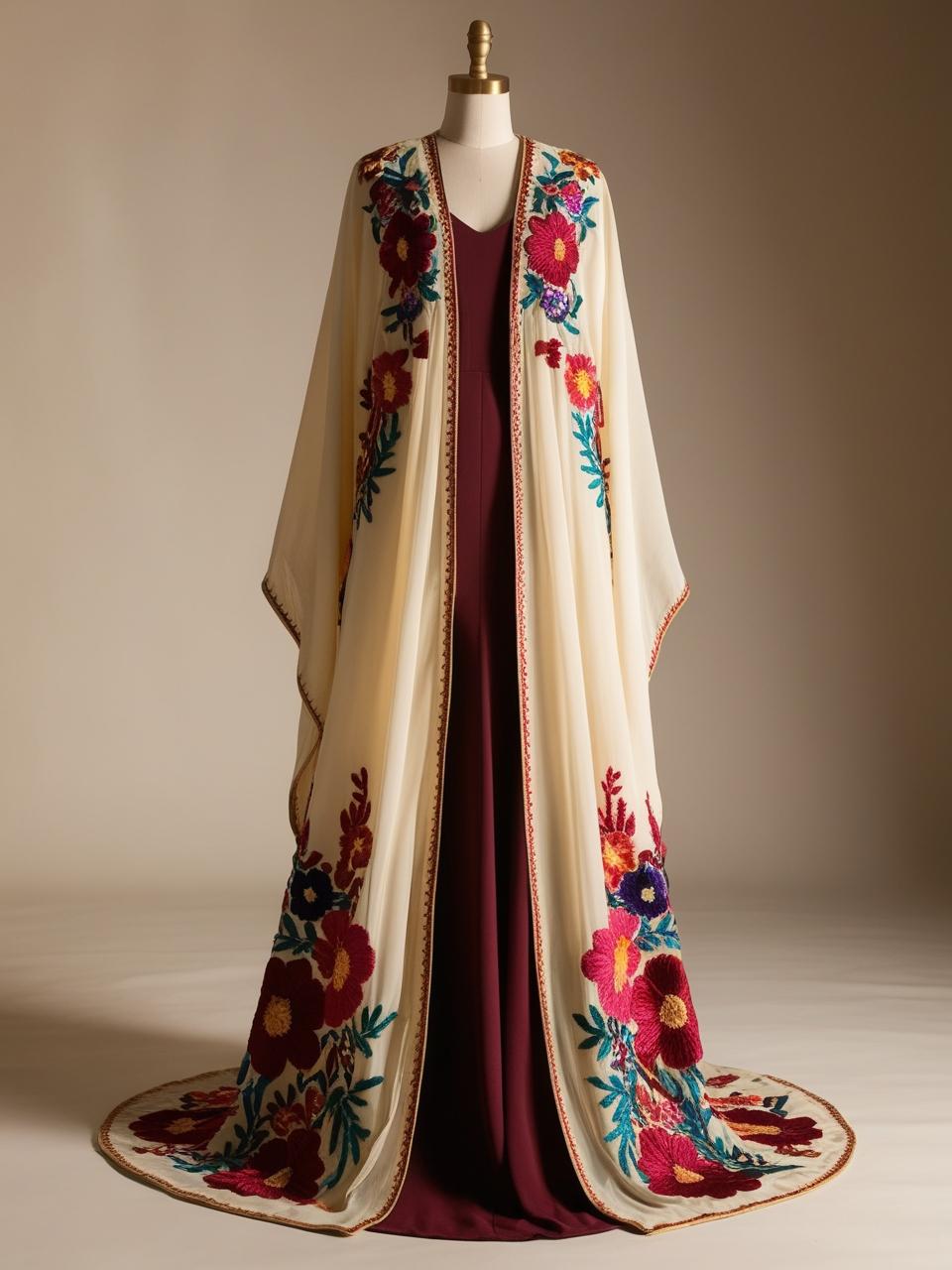 Elegant 2-Piece Embroidered Chiffon Kimono & Dress Set