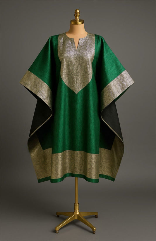 Regal Green & Gold Brocade Kaftan – “Queen Aminah” Collection 👑