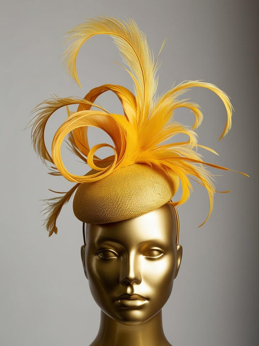💛 “Solar Sovereign” – Golden Feather Radiance Fascinator