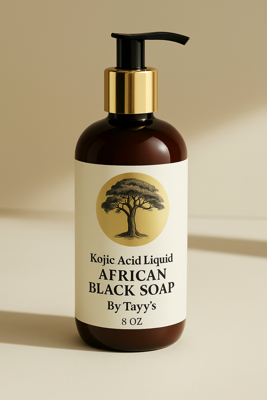 Kojic Acid African Black Soap (Liquid) - Natural Skin Brightening Solution by Tayy’s Elegant Beauty - 8 FL OZ