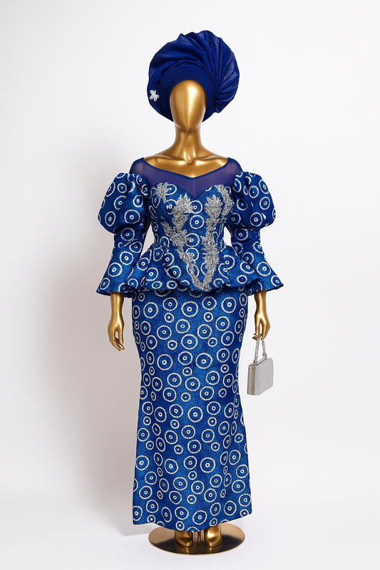 Adeferi – Royal Indigo Lace Set (Top & Skirt)