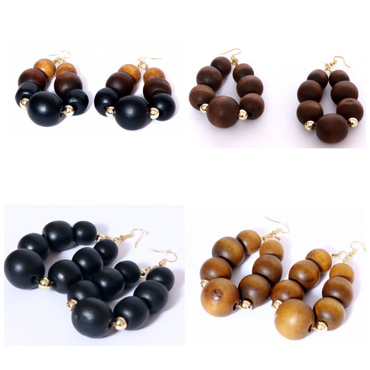 Light weight beaded wooden gold earrings