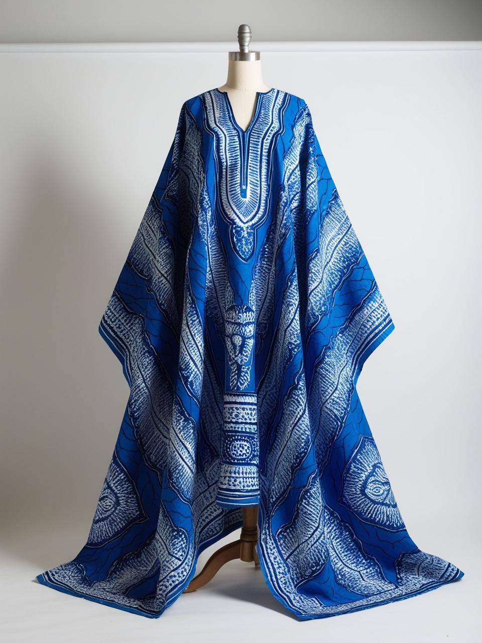 Blue & White Free Flow Ankara Bubu Kaftan