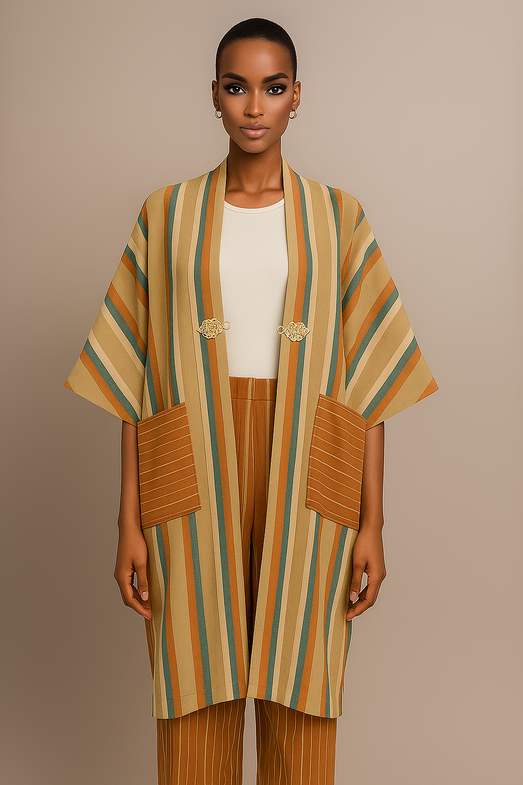🧡 “Ìlà Oòrùn” – Earthline Aso Oke Kimono Set