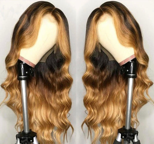 “Gabrielle” 4x4 (22 inch) Remy Body Wave & Highlighted Colored Ombre Lace Frontal Human Hair Wig - Pre Plucked