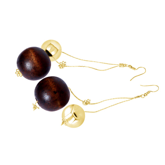 Light weight wooden gold drop earrings