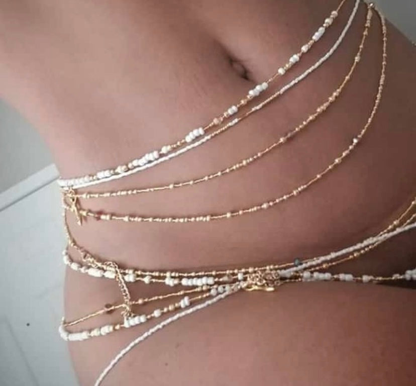 White & Gold Waist Beads (3 Pieces)